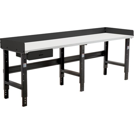 Global Industrial 96 x 36 Adj Height Workbench w/Drawer, Black- Plastic Laminate Square Top 319087ABK